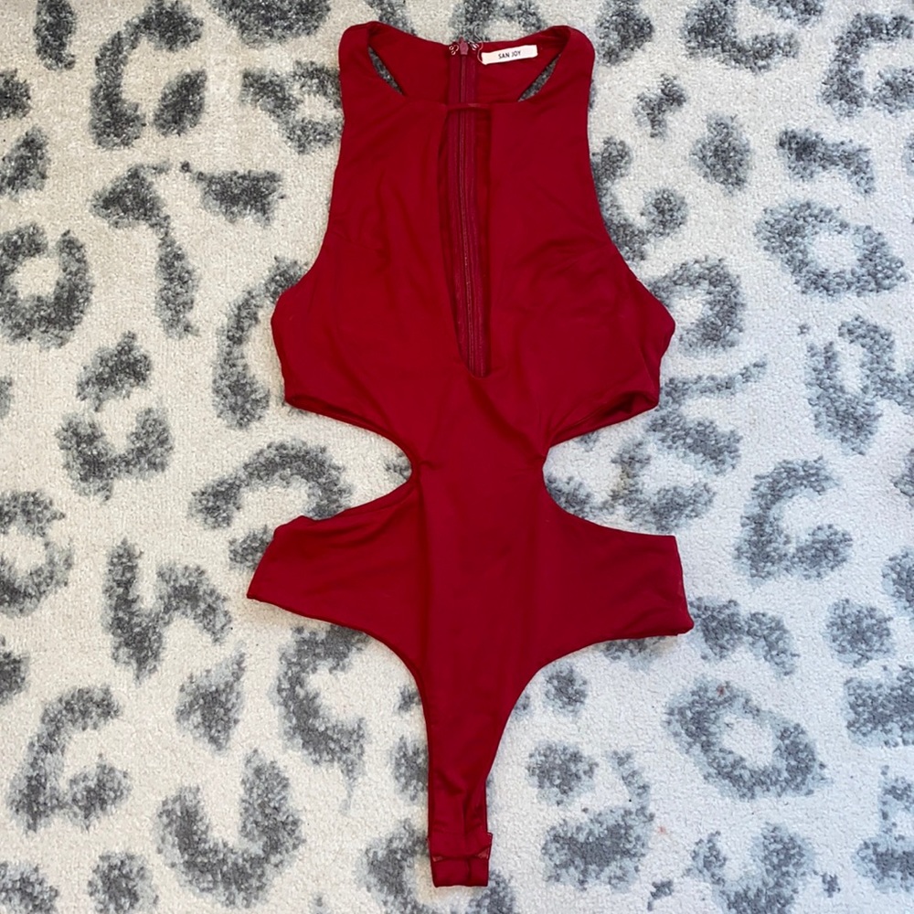 Red cutout bodysuit